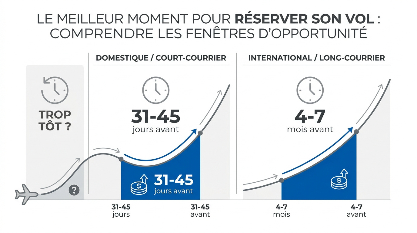 Graphique montrant les fenêtres d'opportunité pour réserver un vol au meilleur prix