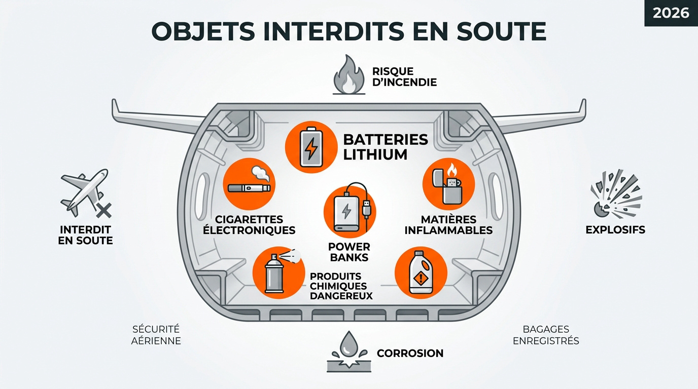 Liste des objets interdits en soute pour la sécurité aérienne en 2026