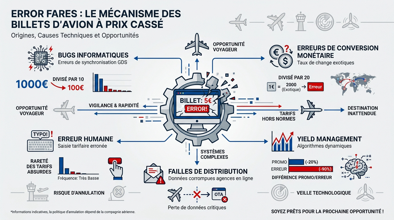 Causes des erreurs de prix et opportunités de billets d'avion à prix cassés
