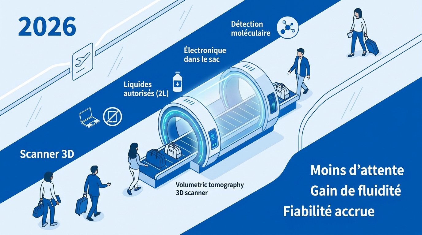Scanner 3D aéroportuaire futuriste facilitant le contrôle des bagages