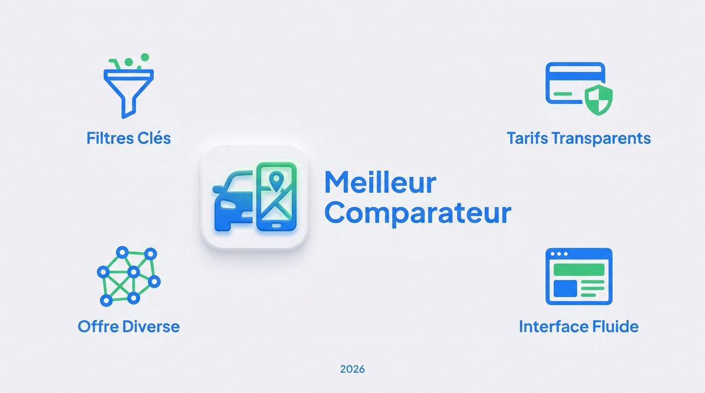 Quel est le meilleur comparateur de location de voiture en 2026 ? 5 Interface de comparateur de location de voiture affichant les filtres de prix et d'assurances