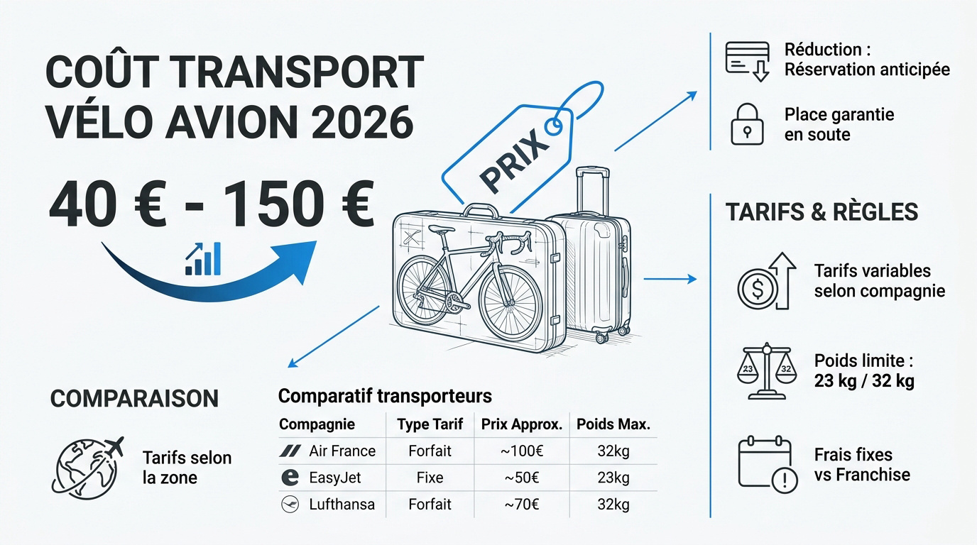 Tableau comparatif des tarifs de transport de vélo en avion pour 2026