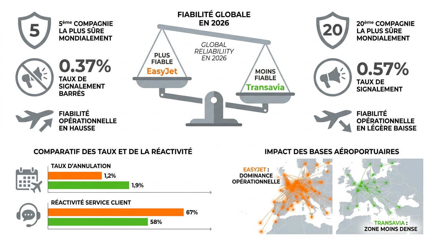 Comparaison de la fiabilité entre Transavia et EasyJet en 2026