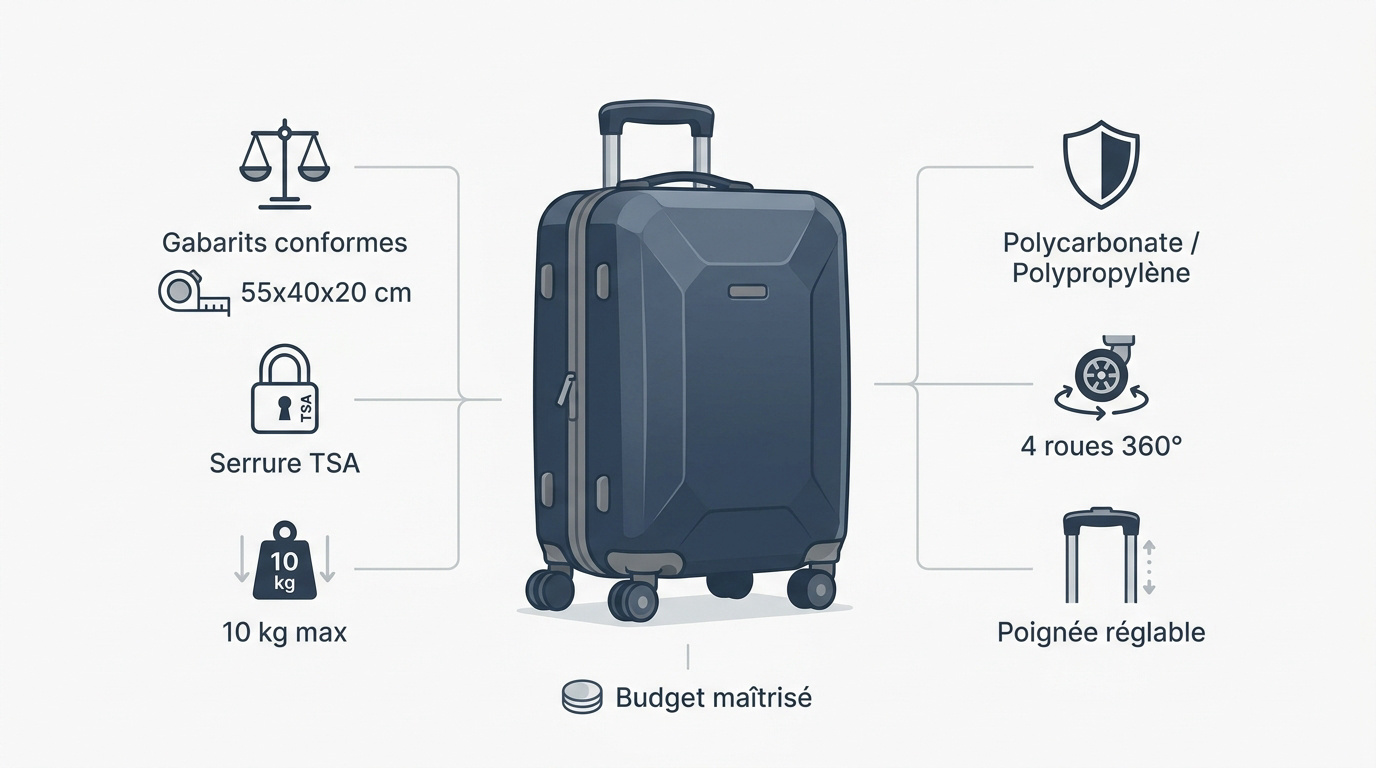 Infographie comparative pour choisir la meilleure valise cabine rigide en 2026