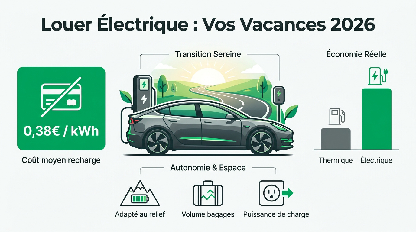 Louer une voiture électrique en vacances : précautions et astuces 2026 9 Famille chargeant une voiture électrique de location pour les vacances 2026