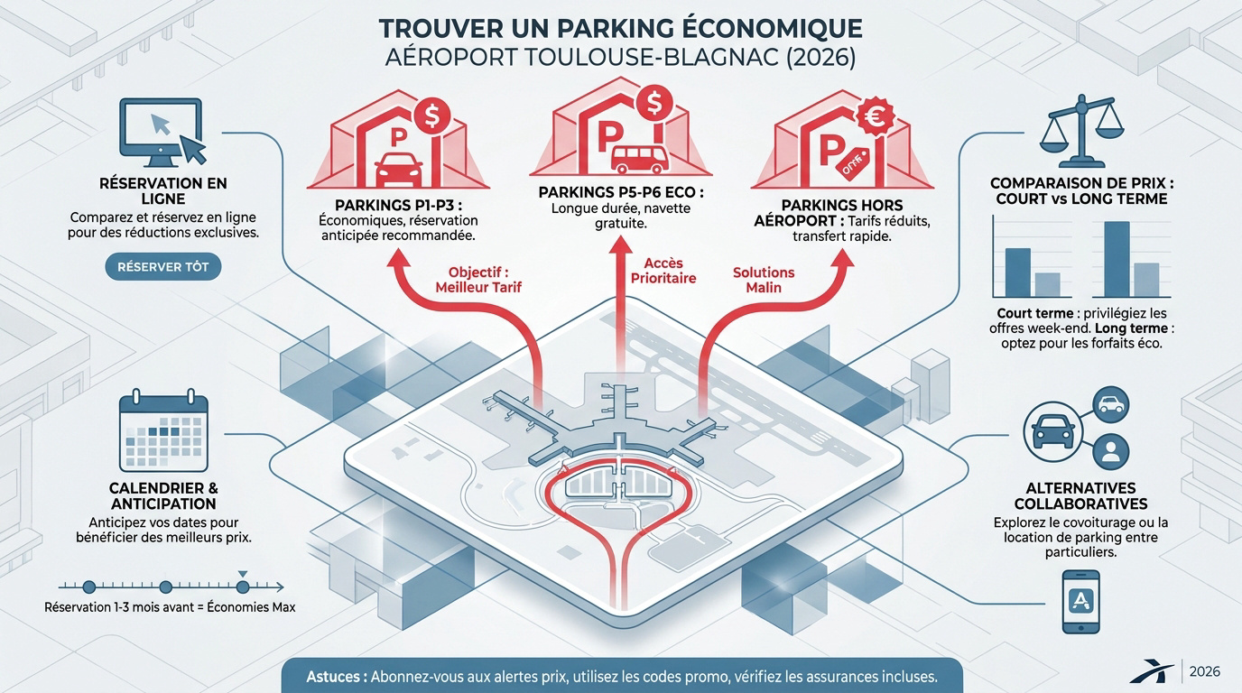 Vue aérienne du parking économique P6 de l'aéroport de Toulouse Blagnac en 2026