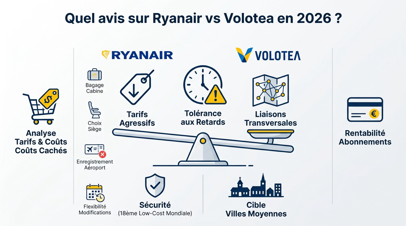 Comparaison des services et tarifs entre les compagnies Ryanair et Volotea en 2026