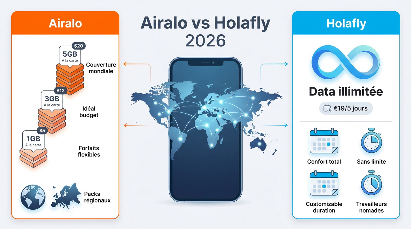 Comparatif des offres eSIM Airalo et Holafly en 2026