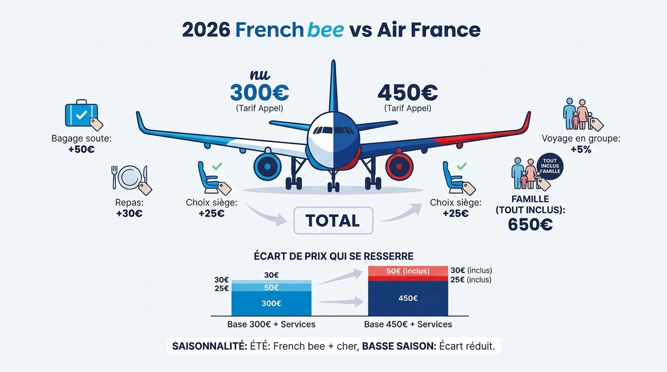 Comparatif des tarifs aériens entre French bee et Air France pour l'année 2026