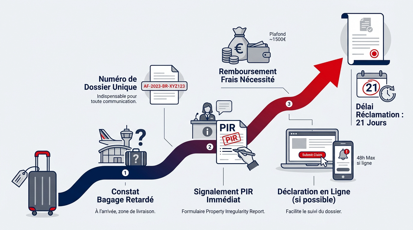 Bagage retardé Air France : comment obtenir votre indemnisation ? 11 Procédure de réclamation pour un bagage retardé chez Air France à l'aéroport