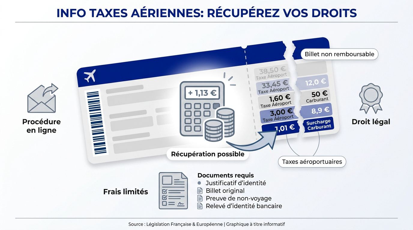 Infographie sur la récupération des taxes aéroportuaires.