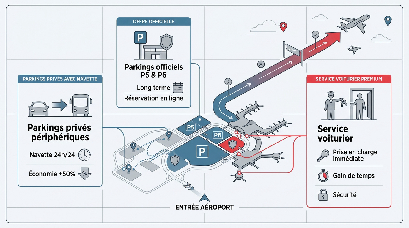 Parking aéroport Lyon longue durée : astuces pour payer moins cher 11 Vue aérienne des parkings de l'aéroport Lyon-Saint Exupéry