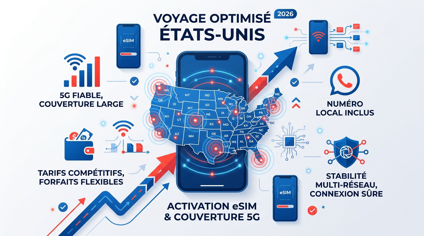 Comparaison des tarifs et de la couverture 5G des eSIM pour les États-Unis en 2026