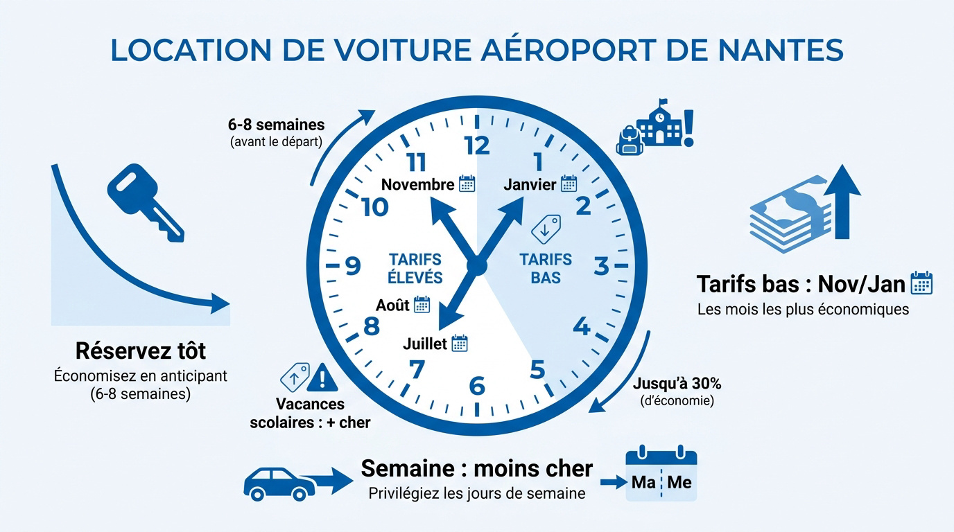 Louer une voiture à l'aéroport de Nantes : astuces pour payer moins cher 7 Tableau des tarifs moyens de location de voiture à l'aéroport de Nantes