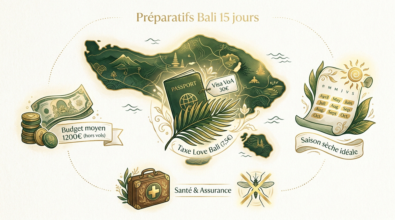Préparation voyage Bali formalités visa budget et météo saison sèche