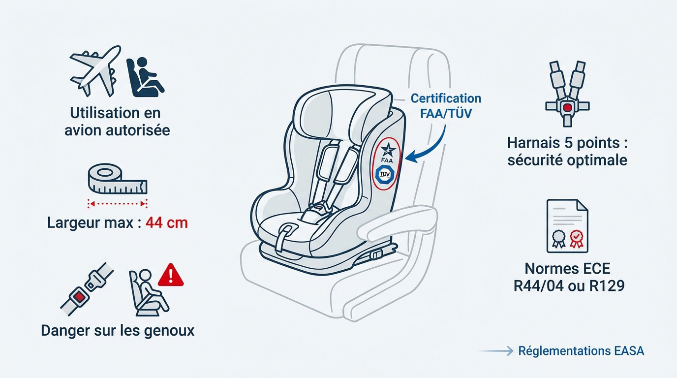 Sécurité et dimensions du siège auto en avion